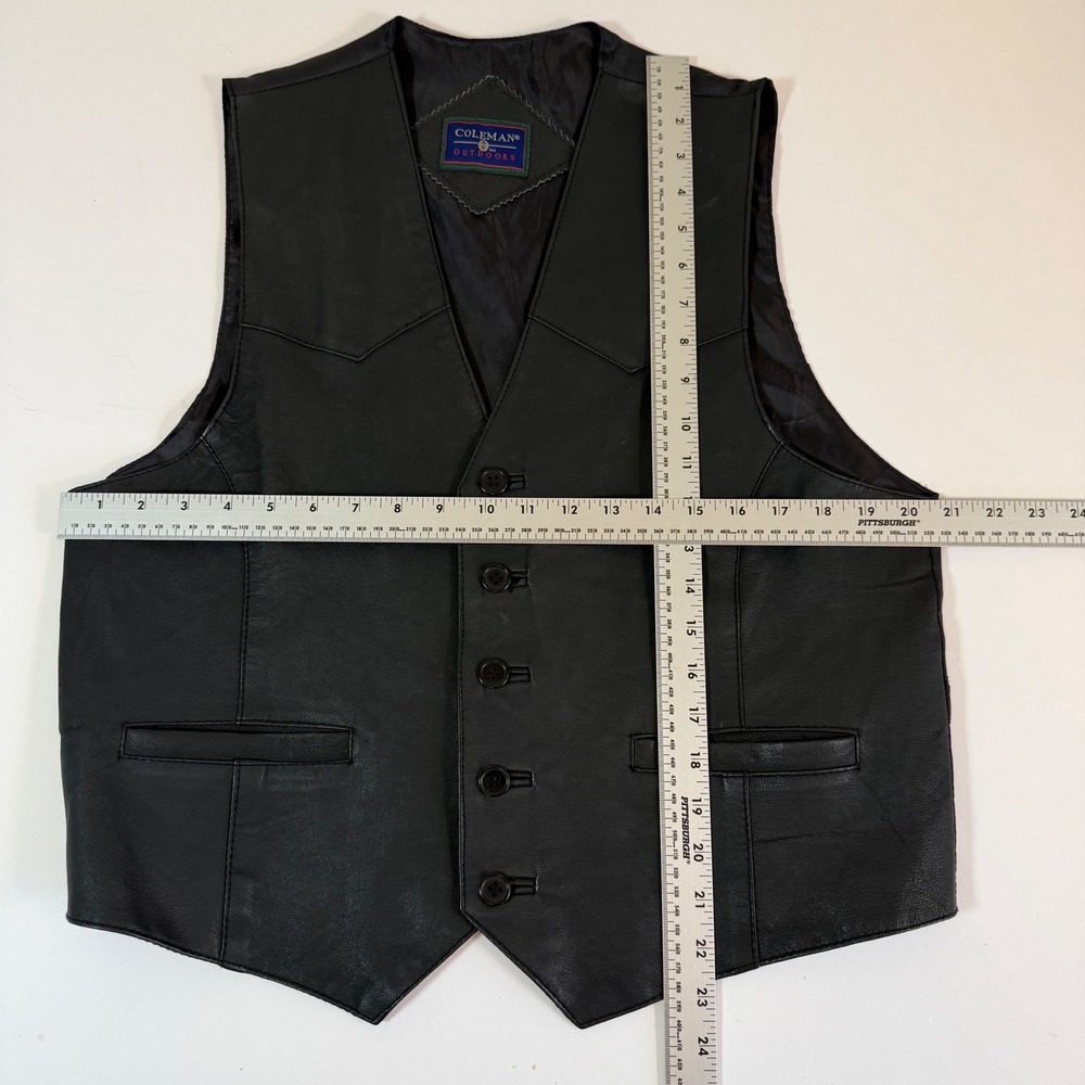 Coleman Outdoors Mens Black Genuine‎ Leather Vest Medium Western Biker - Picture 6 of 7